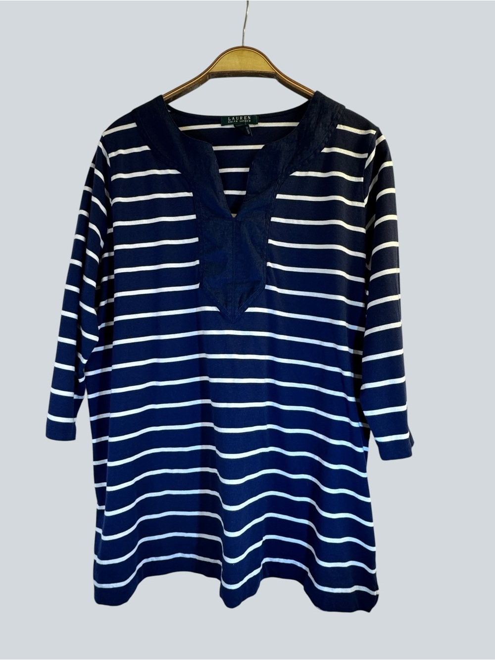Vintage Ralph Lauren Women’s Navy White Striped Tunic Cotton Nautical Size 2X